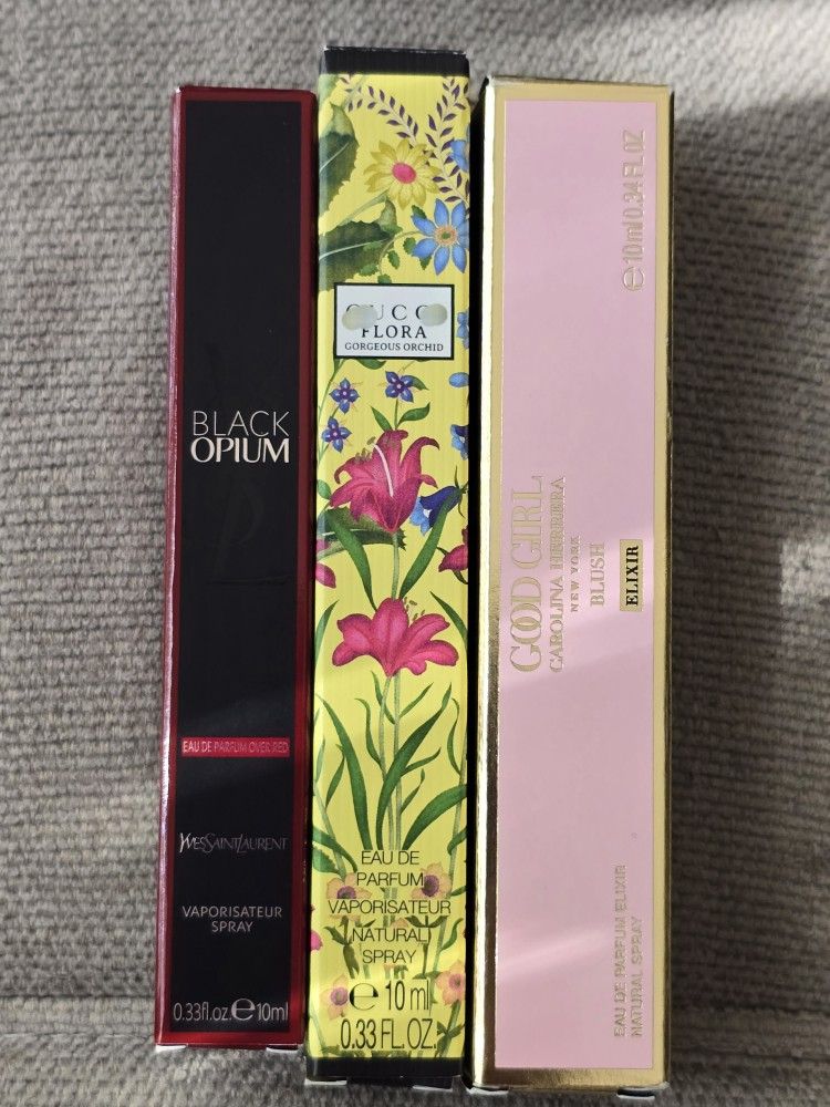 3- 10ml travel perfume sprays, Gucci, YSL, Carolina Herrera ($20 each firm)