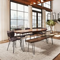 Nature's Edge Light Chestnut/Dark Brown 79 Dining Table w/ 4 Owen Chairs and Bench