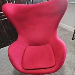 Aren Jacobsen Egg Style Red Fabric Swivel and Recling Chair 