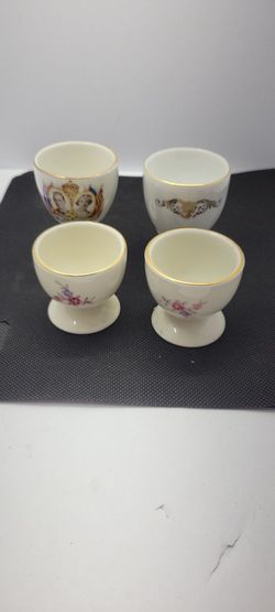 Vintage Porcelain Egg Cups Lot of 4 Bavaria Germany Floral Royal Gold Trim Set