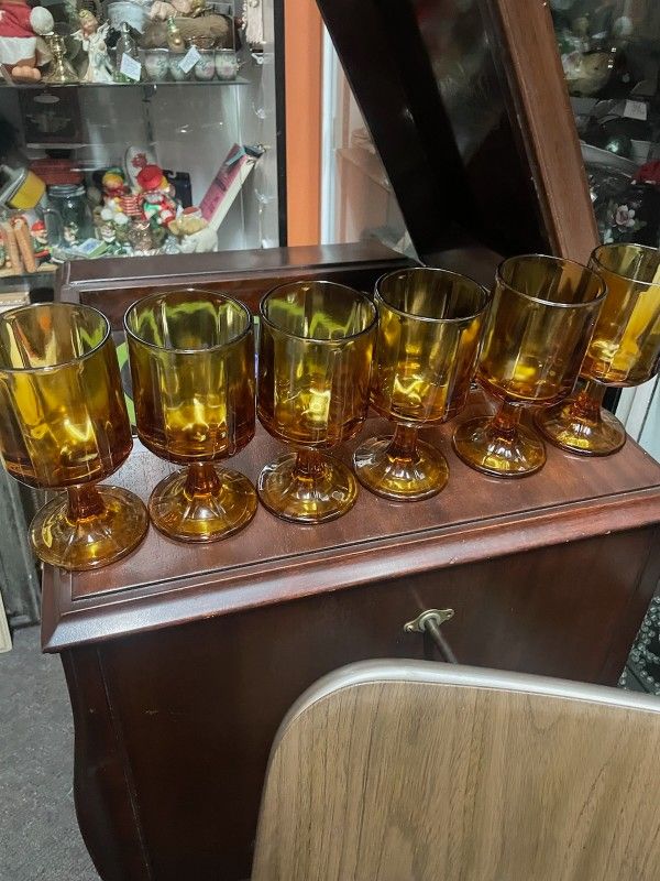Vintage Libby Amber Glass Wine Cocktail Glasses Glass $10 Each