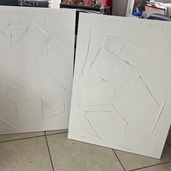 White Abstact Textured Canvas Paintings X 2  (40”x30”c1/2”)