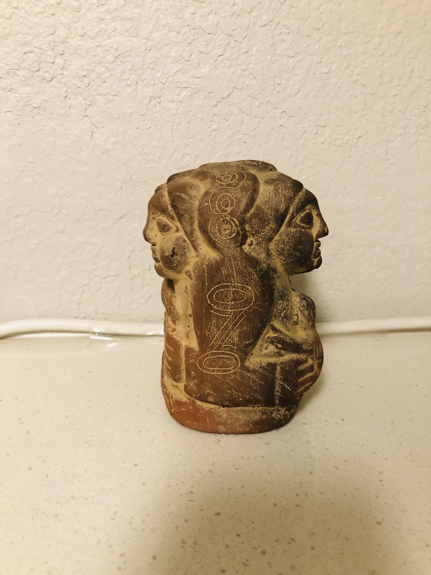 Vintage Mexican Rustic Clay Folk Art Pottery Sculpture with Monkey Image 5” tall
