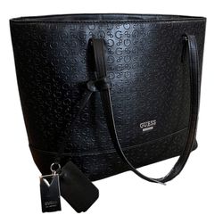 GUESS Black Zip Handbag – Medium Size – Pre-Owned with Wear on Handles