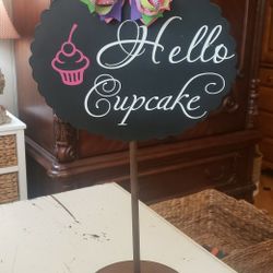 Hello Cupcake Metal Sign