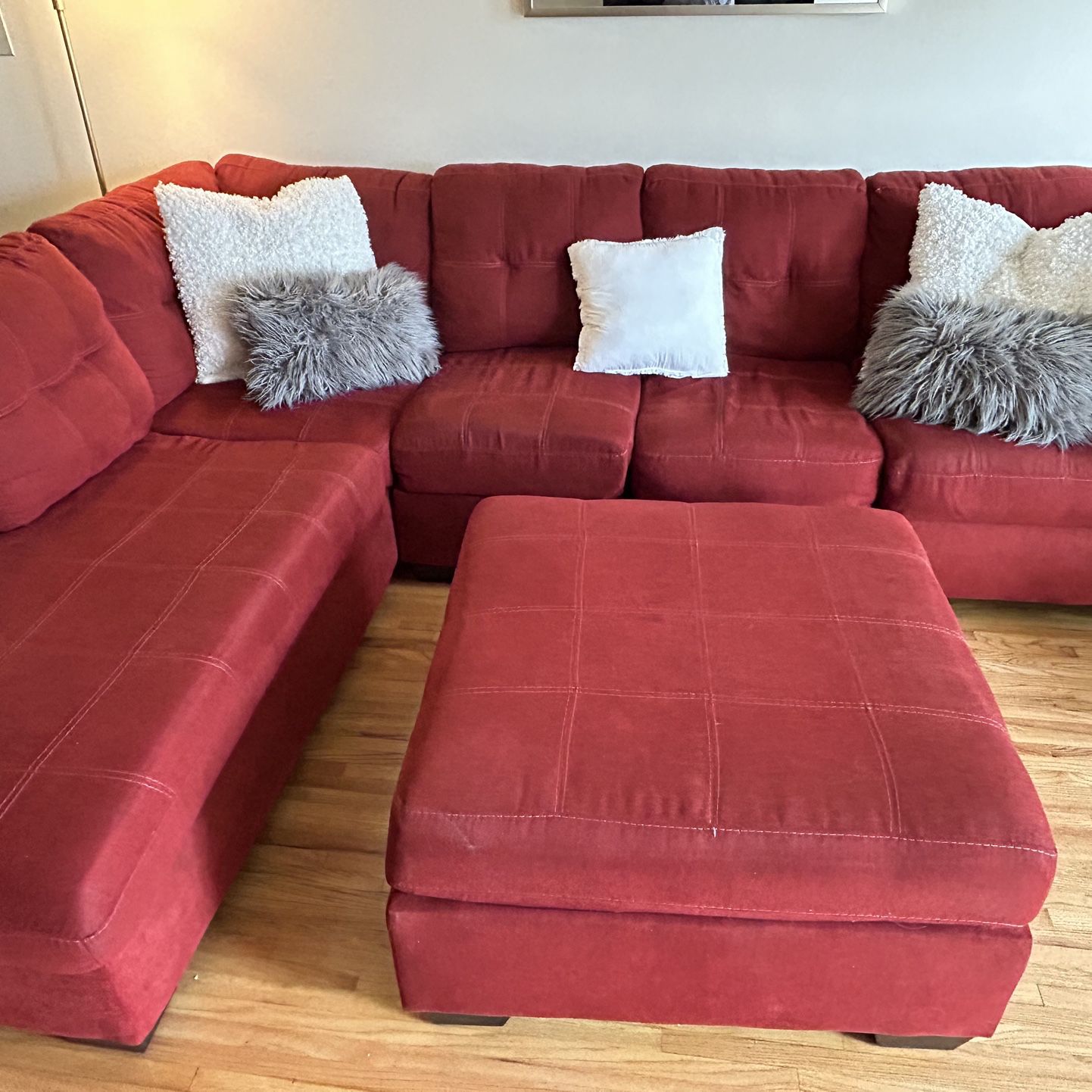 Large Red Sleeper Couch With Ottoman