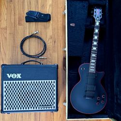 Les Paul by Firefly and Vox VT15 tube modeling amp, tweed hard shell case