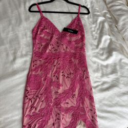 Sparkle Hot Pink Embroidered Sleeveless Mini Dress- Lulus - Women’s Size M - NWT