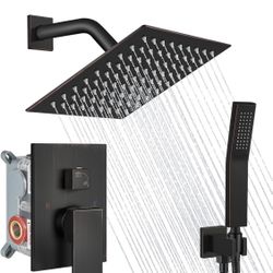 Midanya Shower Faucet Set,Wall Mount Shower System with Square Rain Shower Head and Hand Sprayer, Rough-in Valve Body and Trim Kit Included,8 Inch,Oil