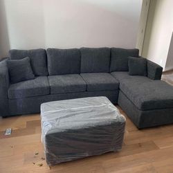 Brand New Dark Grey Sectional With Free Ottoman 
