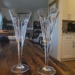 Waterford Tall Heart Design Toasting Flutes -- Set Of 2 -- Excellent Condition