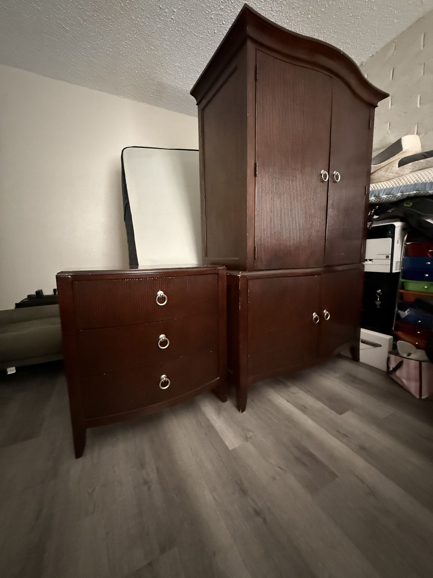 🌿 Elegant Solid Wood Armoire & Matching Nightstand Set