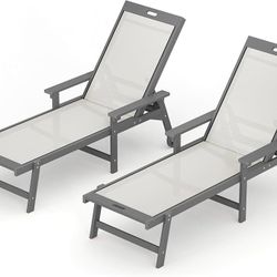 Chaise Lounge Chair Outdoor Set of 2, HDPS and HDPE Wicker Chaise Lounger with 5 Positions, Pool Lounge Chairs with Wheels and Adjustable Bac