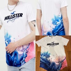 Hollister California splash Graphic 100%cotton T Shirt CURVED HEM LONGLINE FIT