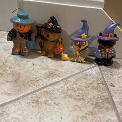Set Of 4 Halloween Candles Owl Cat Bear Witch Scarecrow 