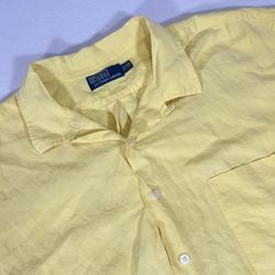 Polo Ralph Lauren Mens 2XB Yellow Silk Linen Loop Collar Retro Camp Shirt