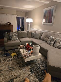Large Gray Sectional Sofa with Cuddler Chaise