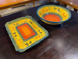 CORSICA La Province Hand Painted Serving Bowl and Platter