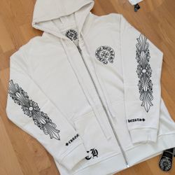 White Chrome Hearts Zip Up Hoodie 