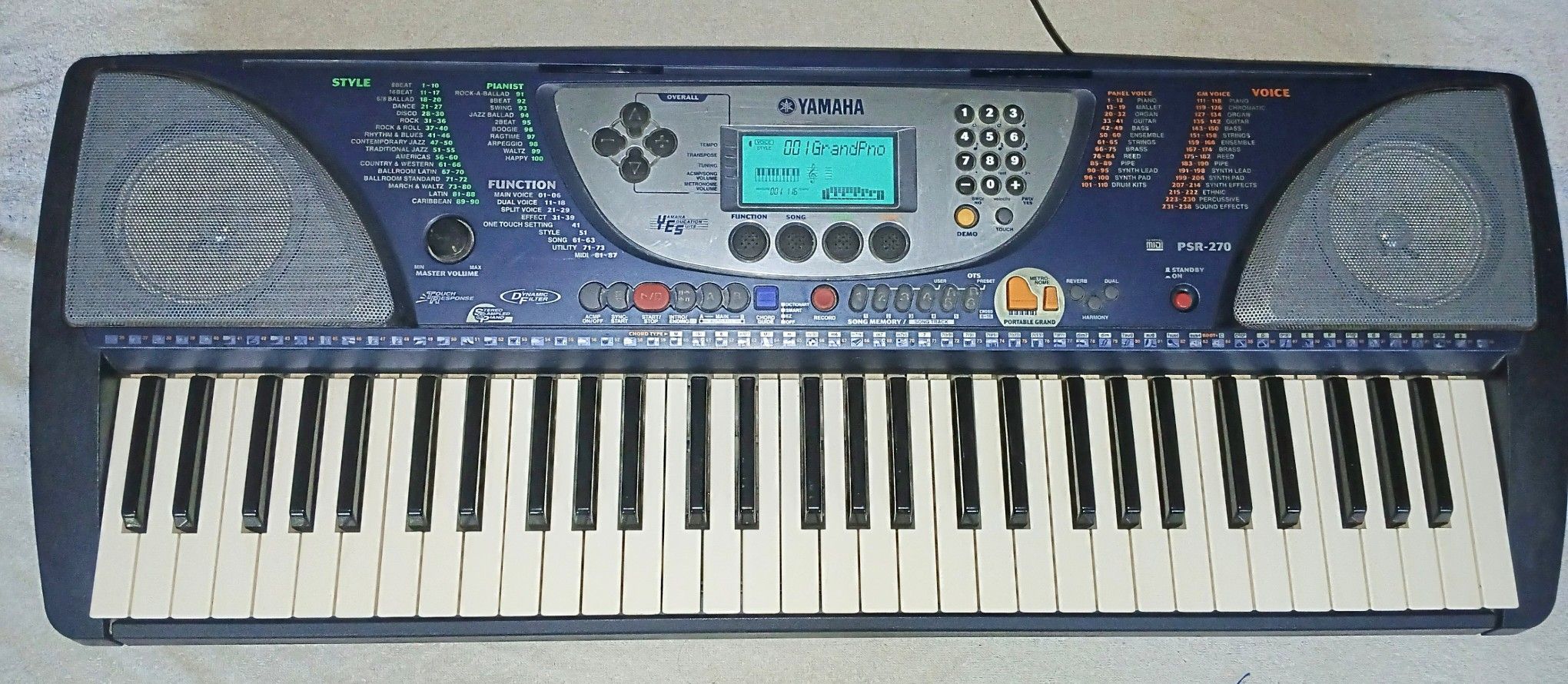 Yamaha PSR-270 Workstation Keyboard Piano Synth MIDI with Power Supply 