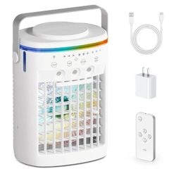 New Portable Air Conditioner,Cooling Fan with 3 Speeds &3 Modes,2-8H Timer,1000ml Water Tank, Remote Control,4 in 1 Humidifier, Air Conditioner,Fan,Ni