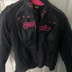 Women’s Black and Pink Full Leather Motorcycle Jacket XS