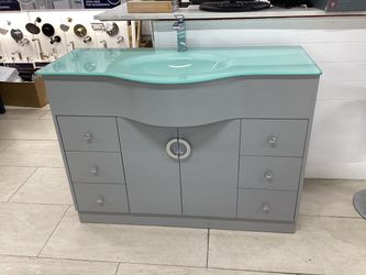 48” solid wood Gray Bathroom Vanity with Glass Sink Top available for pick up
