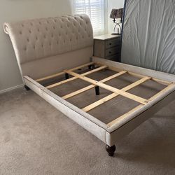 Queen Elegant Upholstered Bed Frame - LIKE NEW! 