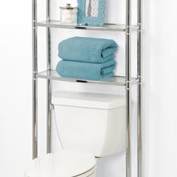 Chrome Storage Tower With Glass Shelves 