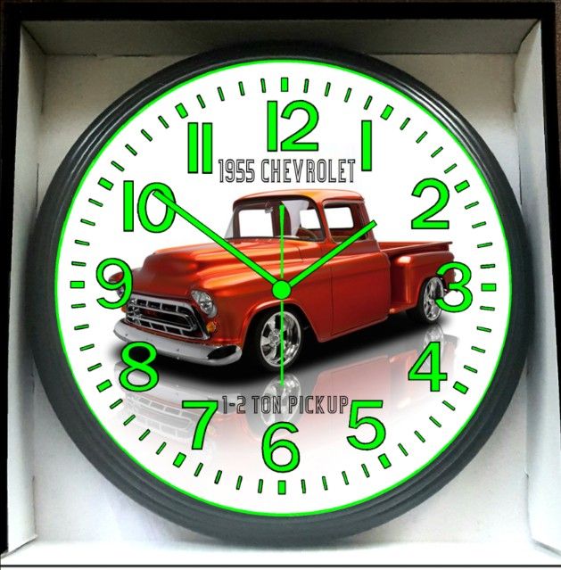 1955 Chevy Truck Glow In The Dark Wall Clock New!