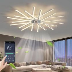 45 in. LED Indoor White Smart Ceiling Fan with Lights and Remote, Flush Mount Low Profile Dimmable Ceiling Fan Light $80 