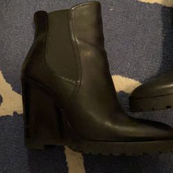 Michael Kors Black Wedge Leather Designer Bootie Size 8 1/2