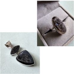 Set Of 925 Silver With Druzy Stone