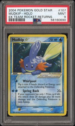 PSA 9 MINT Mudkip Gold Star 107/109 Ex Team Rocket Returns Holographic Holo Rare Pokémon Pokemon Card