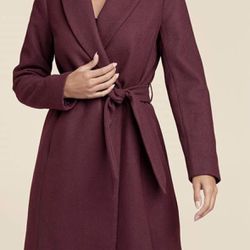 Burgundy Wrap Wool Blend Coat Size 14