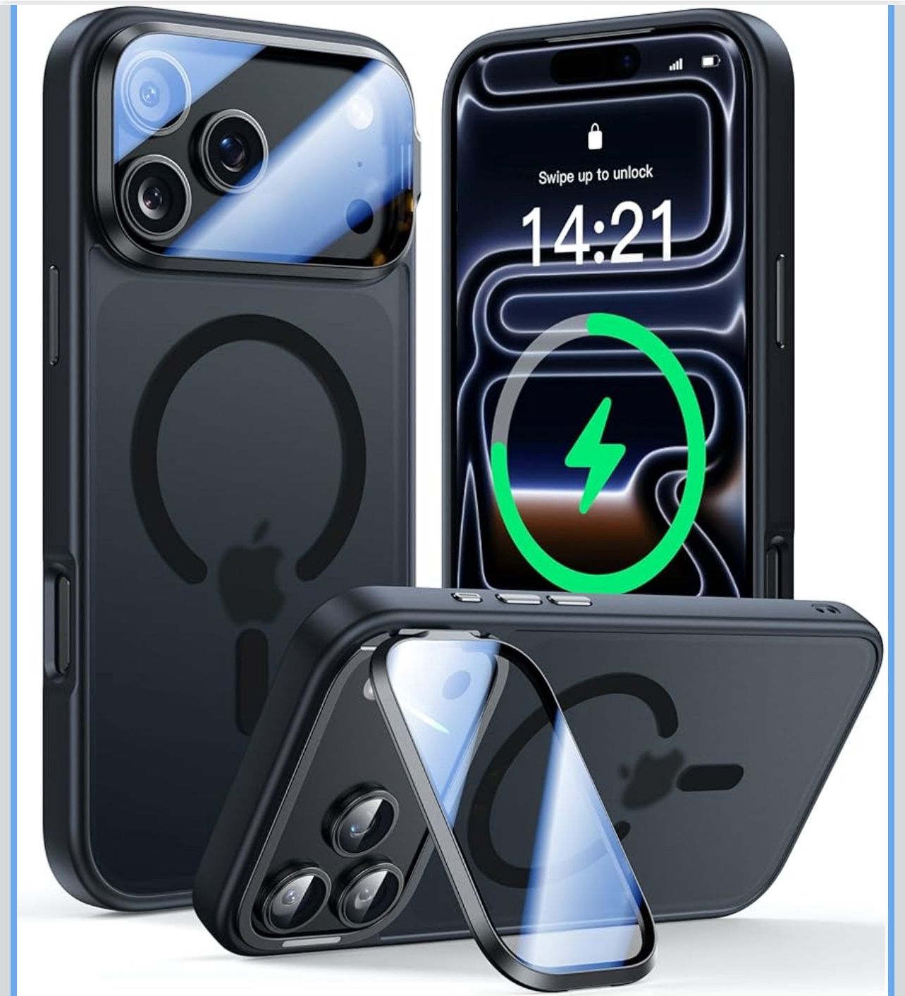 for iPhone 17 Pro Max Case with Camera Cover Stand [Fit for MagSafe][10FT Mil-Grade Protection] Translucent Magnetic iPhone 17 Pro Max Phone Case, Bla