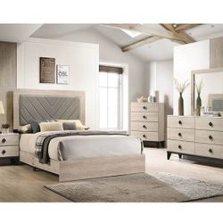 Bedroom set 4pc Queen including  Q Bed Frame Dresser Mirror one Nightstand  Not including mattress and box spring 