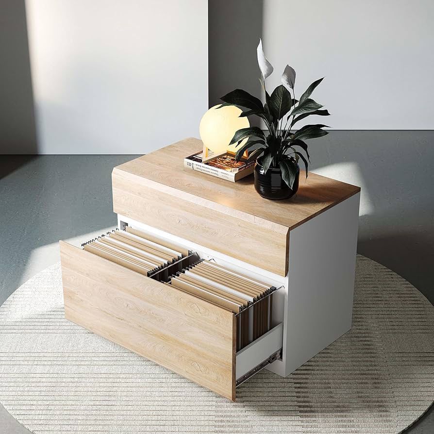 2 Drawer Lateral File Cabinet, 31W*23H Wood Filing Cabinet with Anti-tilt Mechanism, Home Office Storage Filing for Letter, A4 & Legal Size, Light Wal
