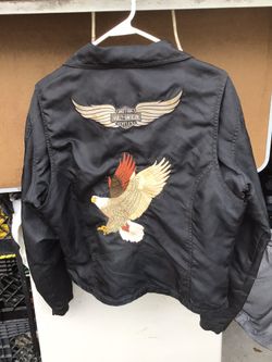 Harley Davidson Vintage Eagle Embroidery BLACK ORANGE WOMENS INDOOR OUTDOOR weatherproof NYLON Button Jacket Coat BOOTS Coffee MUG DECK of CARDS 