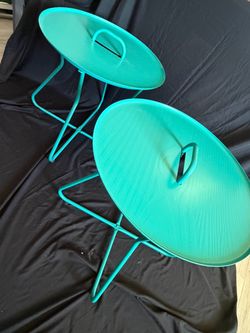 Teal Metal Tray Side Tables – Set of 2