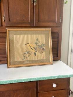 Original art bird painting on silk