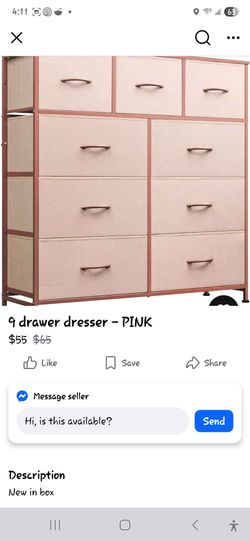 9 Drawer Dresser-Pink