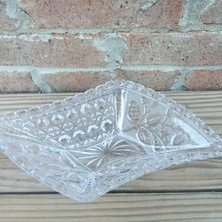 Vintage Crystal Floral Cut Rhomboid-Shaped Dish 