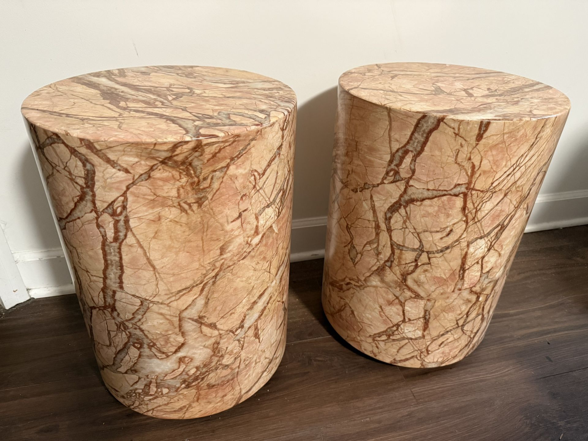 Pair of Stunning Pink Marble-Look Indoor/Outdoor End Tables