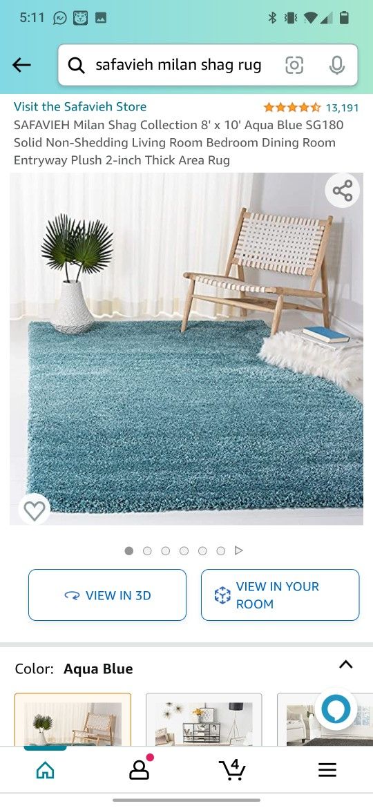 SAFAVIEH Milan Shag Collection 8' x 10' Aqua Blue SG180 Solid Non-Shedding Living Room