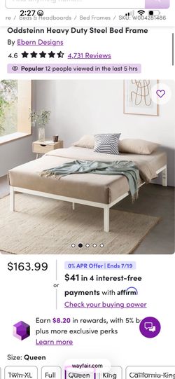 Oddsteinn heavy duty steel bed frame queen
