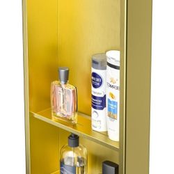 Stainless Steel Shower Niche 12" X 24" Gold with Double Shelves No Tile Needed Niche Shower for Bathroom Storage Recessed Shower Shelf Over Mount Inst
