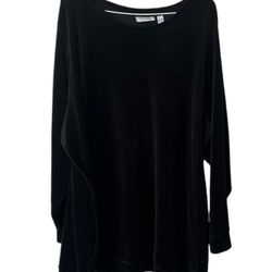 Denim & Co. Velour Tunic Shirt Black 3X Pull On Pockets  Women   Comes from a pet and smoke free home.  Measurements are in the pictures.  This Denim 