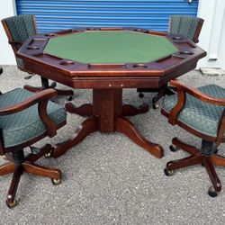3 in 1 POKER TABLE AND GAME SWIVEL CHAIRS DINING ARM CHAIRS CHERRY