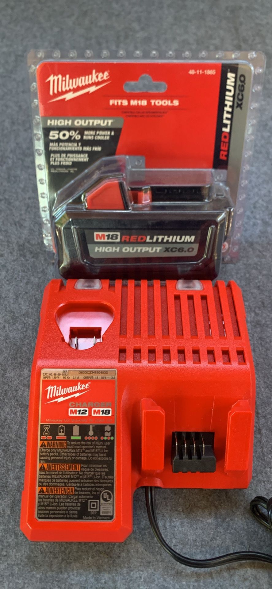 Milwaukee M18 18 Volt Lithium Ion High Output Battery Pack 6.0Ah And Charger